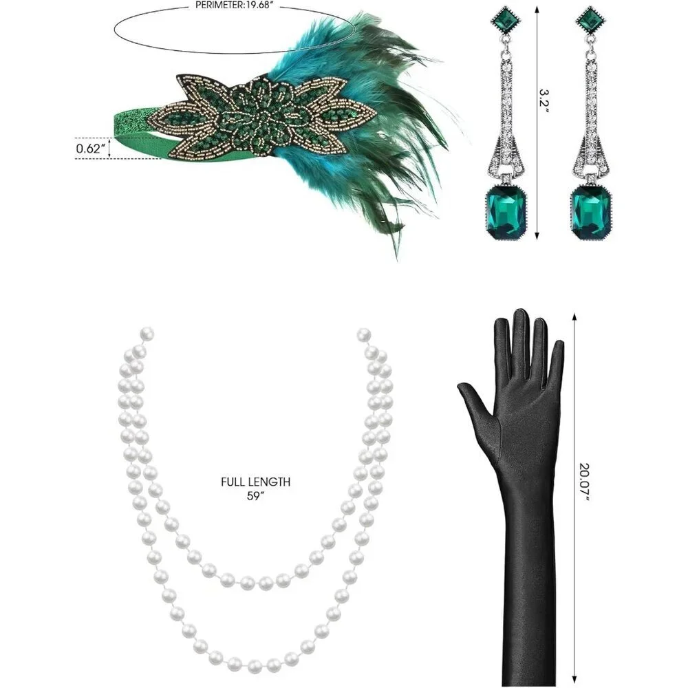 Women Flapper Dress 1920s Sequin Fringe Gatsby Costume Accessories Set - Picture 4 of 7